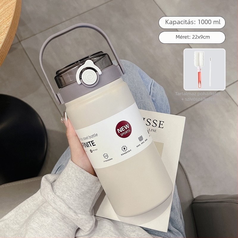 1000 ml-es szigetelt termosz pohár, hordozható rozsdamentes acélból, belső 316, külső 304, minimalistus, egyenes dizájn