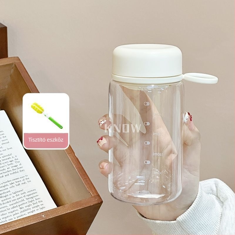 Átlátszó műanyag pohár vízhez és teához, hordozható, minimalist design, lányoknak és diákoknak