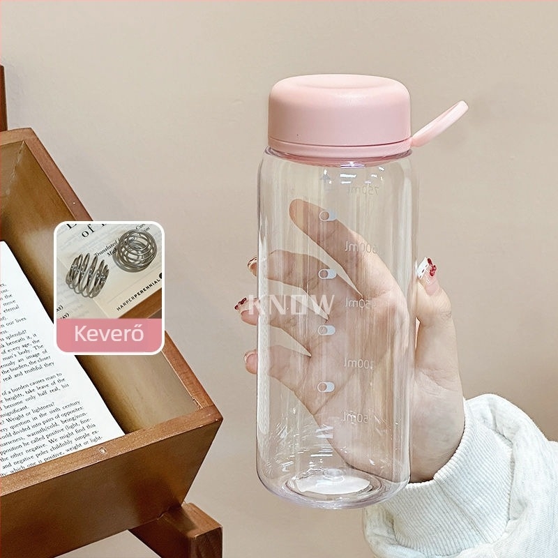 Átlátszó műanyag pohár vízhez és teához, hordozható, minimalist design, lányoknak és diákoknak