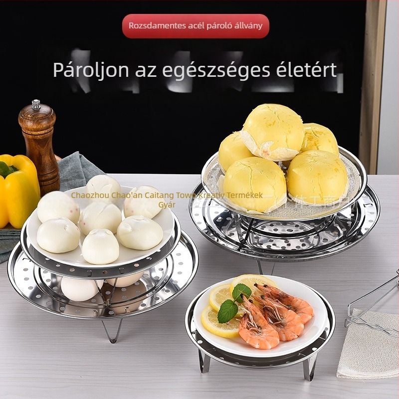 Rozsdamentes acél gőzölő állvány magas lábakkal, levehető, otthoni használatra, vastított gőztálca wok-hoz
