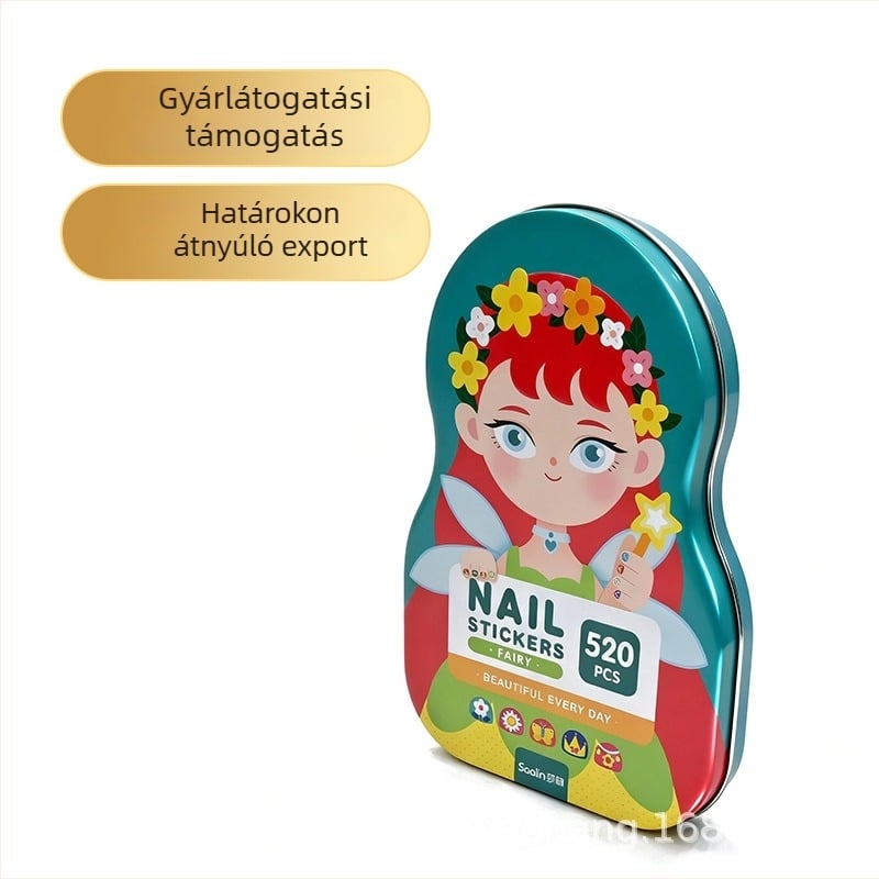 Egyedi tervezésű fémdoboz körömmatricák csomagolásához, gyermekek körömmatricák tárolására szolgáló fémdoboz, különleges alakú