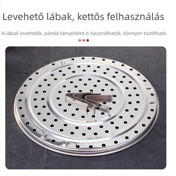 Vastagított kör alakú gőzítő állvány rozsdamentes acélból, lábakkal, többfunkciós konyhai gőzölő tál