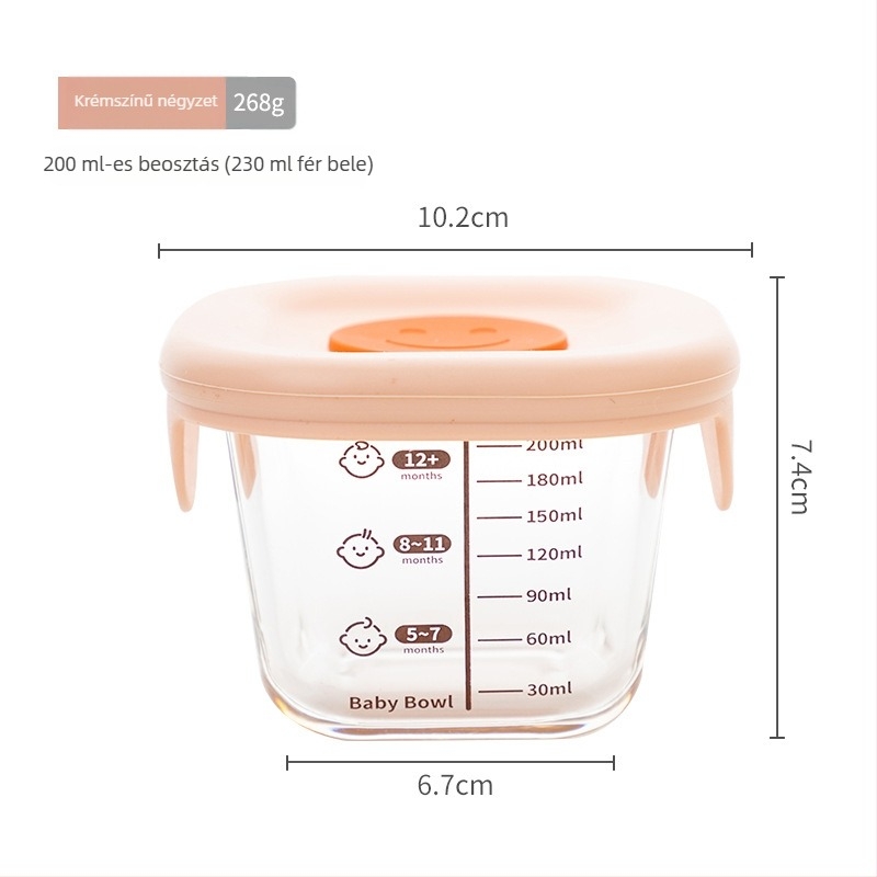 Nagy 200 ml-es boroszilikát üveg gyerekeknek való ételtároló tál szilikon fedővel, zárható, mikrohullámú sütőben használható