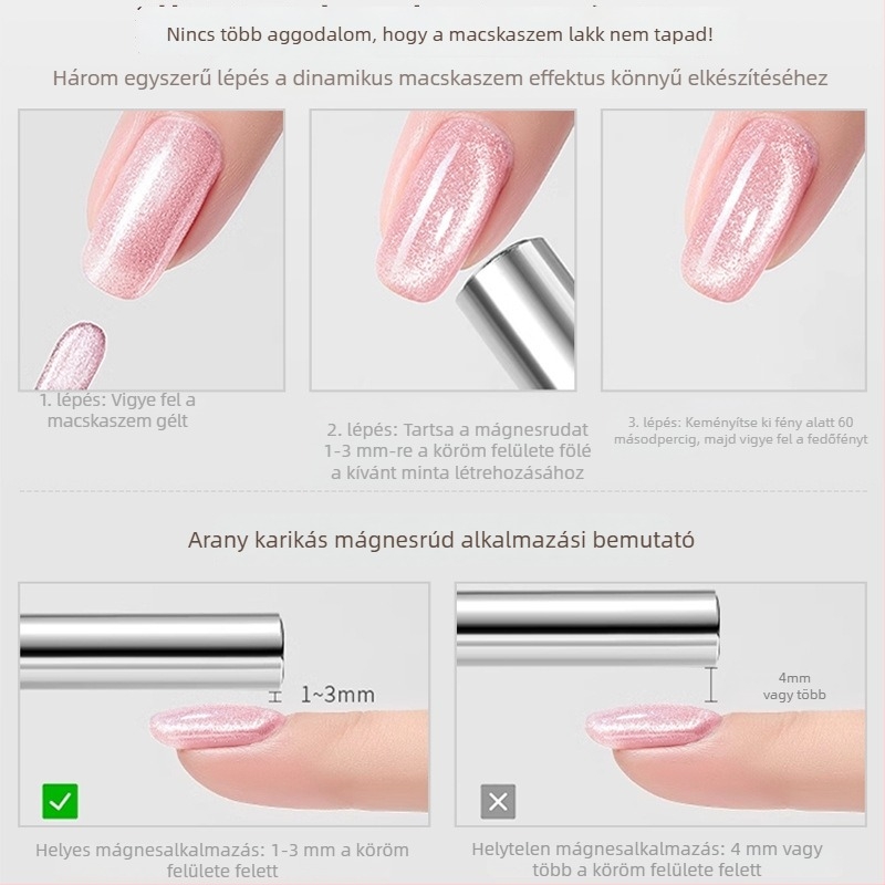 Erős, nagy arany gyűrűs mágnes Cat-Eye körömlakk gélhez, dupla végű, vastag hengeres mágnes a köröm művészetéhez