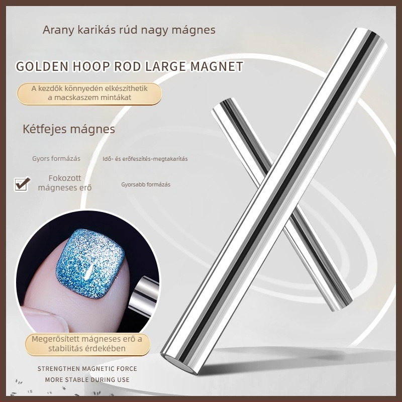 Erős, nagy arany gyűrűs mágnes Cat-Eye körömlakk gélhez, dupla végű, vastag hengeres mágnes a köröm művészetéhez