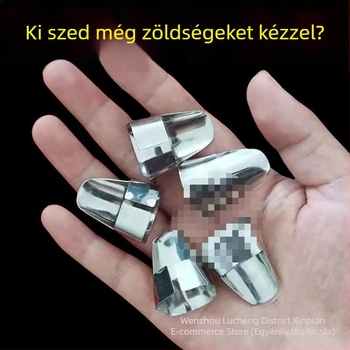 Rozsdamentes acél ujjvédő hüvelykujjhoz tervezett pengével — védő burkolat zöldségek felvágásához és fokhagyma hámozásához