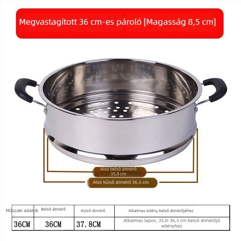 Erősített rozsdamentes acél párolókosár, nagy kapacitású, pároló rost és tálca, többfunkciós edénybetét, 28–40 cm