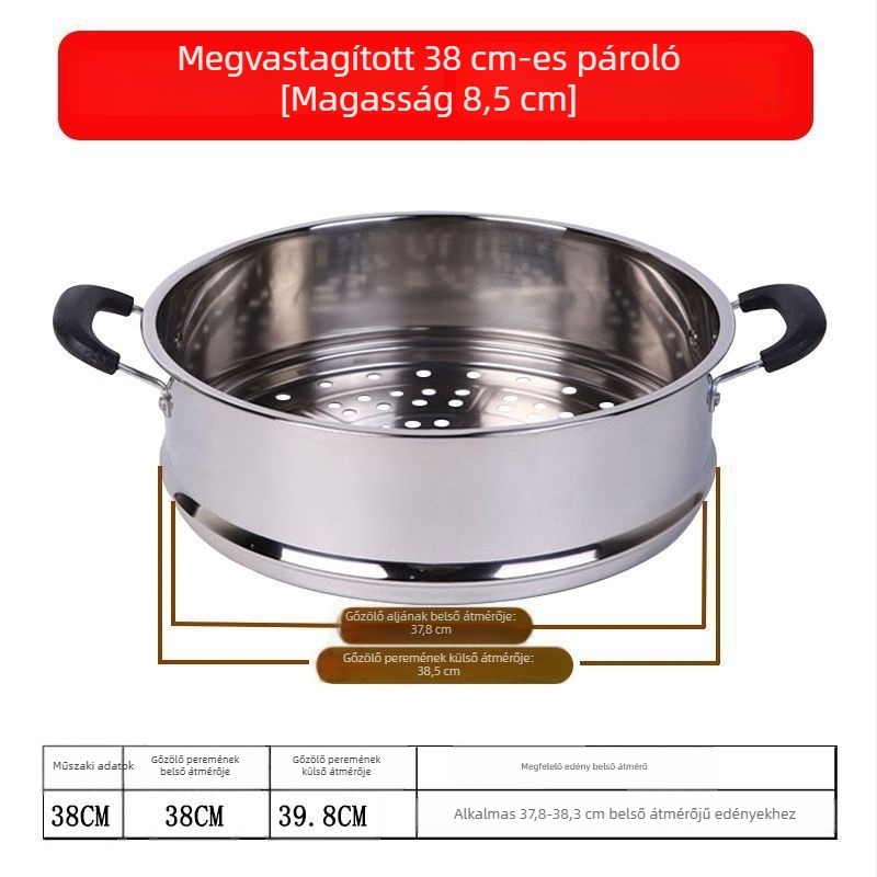 Erősített rozsdamentes acél párolókosár, nagy kapacitású, pároló rost és tálca, többfunkciós edénybetét, 28–40 cm