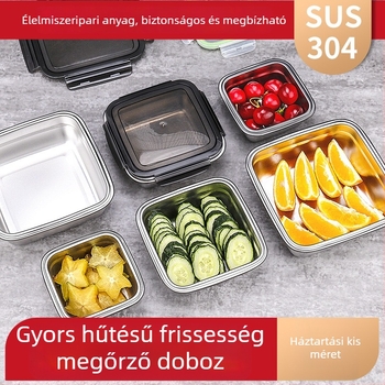 304 élelmiszer-minőségű rozsdamentes acél négyszögletes ebédes doboz fedővel, az ételek frissességének megőrzésére