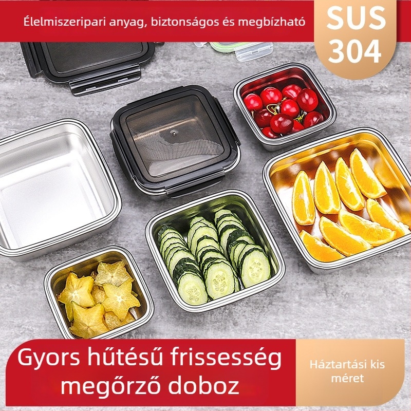 304 élelmiszer-minőségű rozsdamentes acél négyszögletes ebédes doboz fedővel, az ételek frissességének megőrzésére