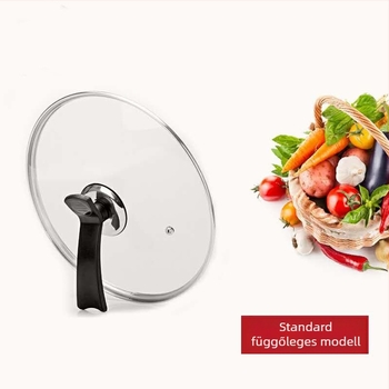 Műanyag fogantyúval ellátott fedő, edzett üveg, lapos aljú serpenyőhöz
