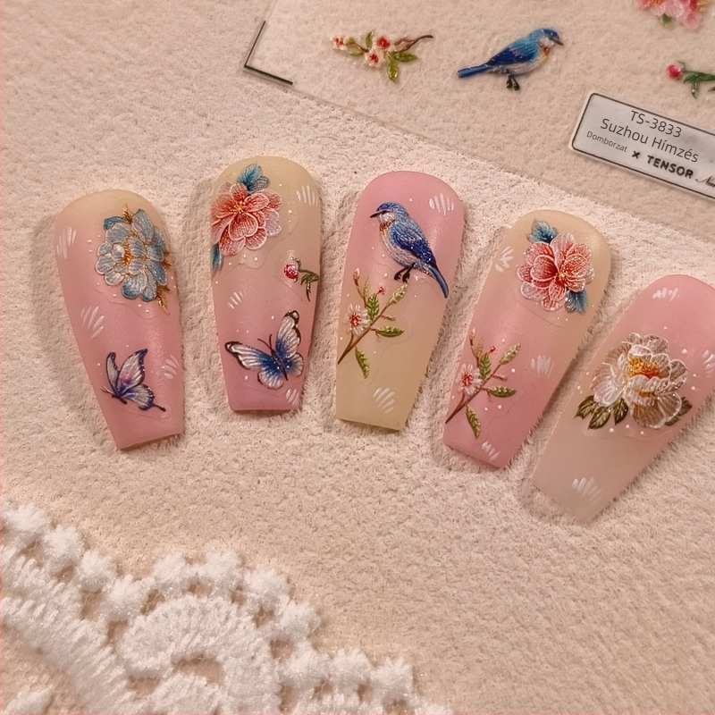 TENSOR 3D ragasztó hátlappal ellátott körömdíszítő matrica cartoon TS-3833 Su embroidery peony – lebegő