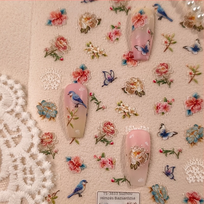 TENSOR 3D ragasztó hátlappal ellátott körömdíszítő matrica cartoon TS-3833 Su embroidery peony – lebegő