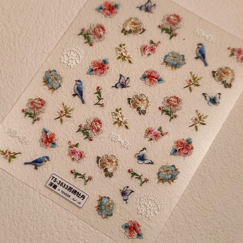 TENSOR 3D ragasztó hátlappal ellátott körömdíszítő matrica cartoon TS-3833 Su embroidery peony – lebegő