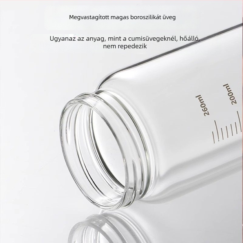 Mini üvegpohár mérőskálával, hordozható fedéllel, alkalmas tejnek, szójatejnek vagy kávéhoz