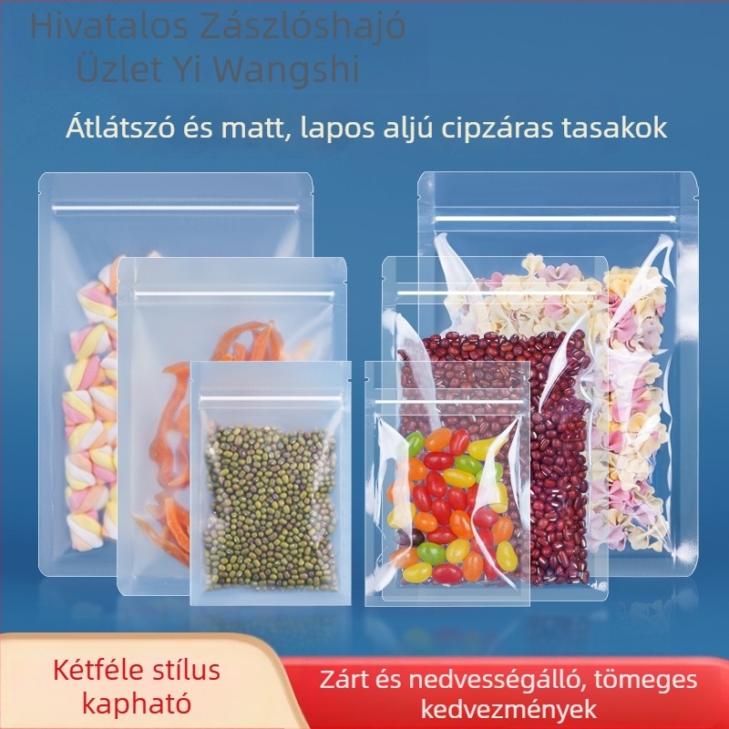 Matt felületű élelmiszer-biztonságú önzáró mini zacskó, vastagított kivitelben, snackek és virágtea porciózásához, átlátszó