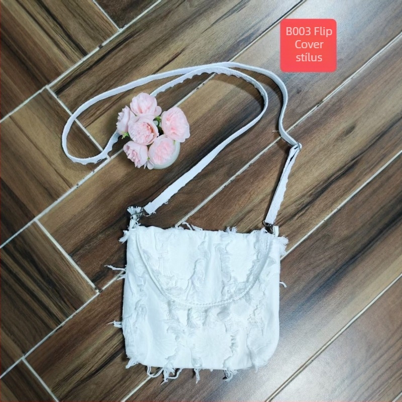 Tie-dye etnikus stílusú nagy kapacitású tote táska nőknek, fehér-kék bojtokkal a vállon, divatos és sokoldalú