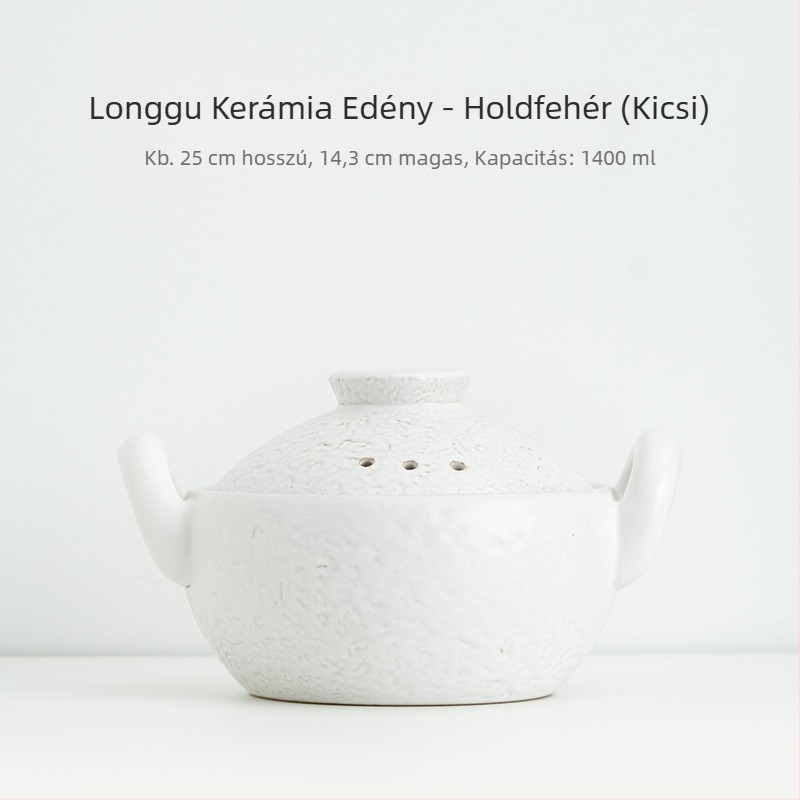 Vintage kerámia dupla fogantyús edény levesekhez és pörköltekhez, kis lapos aljú kerámia edény, kiváló hőállóságú, alkalmas gázfőzőre és nyílt lángra