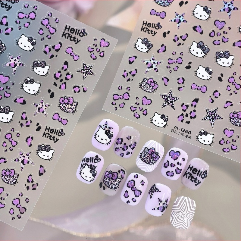 Tensor Nail körömdíszítő matrica leopárd mintával, cicás motívumok, szív, csillag és masni