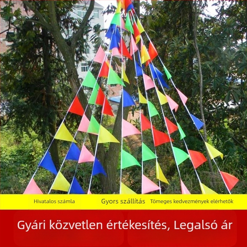 Háromszög alakú zsinóros zászlók, kis színes függő zászlók, nyitási ünnepségekhez, építkezési terület dekoráció, esküvői és ünnepi díszítés