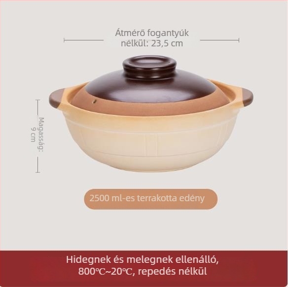 Kinsolic Retro agyagedény kerámia fedővel, gáztűzhelyhez, magas hőmérséklet-ellenálló, ideális rizshez és pörköltökhöz