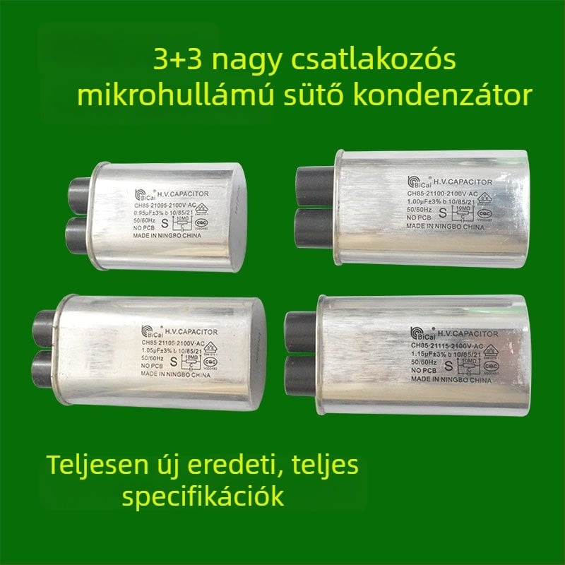 Mikrohullámú sütőhöz való magasfeszültségű kondenzátor, 2100V, 0.95µF, 1.05µF, 3+3 nagy csatlakozóval