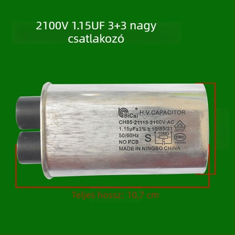 Mikrohullámú sütőhöz való magasfeszültségű kondenzátor, 2100V, 0.95µF, 1.05µF, 3+3 nagy csatlakozóval