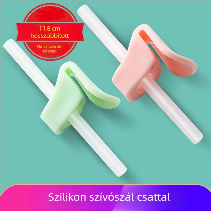 Puhaszsilíkon babaszívószál záróval, levesekhez és főzelékekhez, újrahasználható
