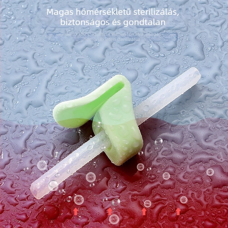 Puhaszsilíkon babaszívószál záróval, levesekhez és főzelékekhez, újrahasználható