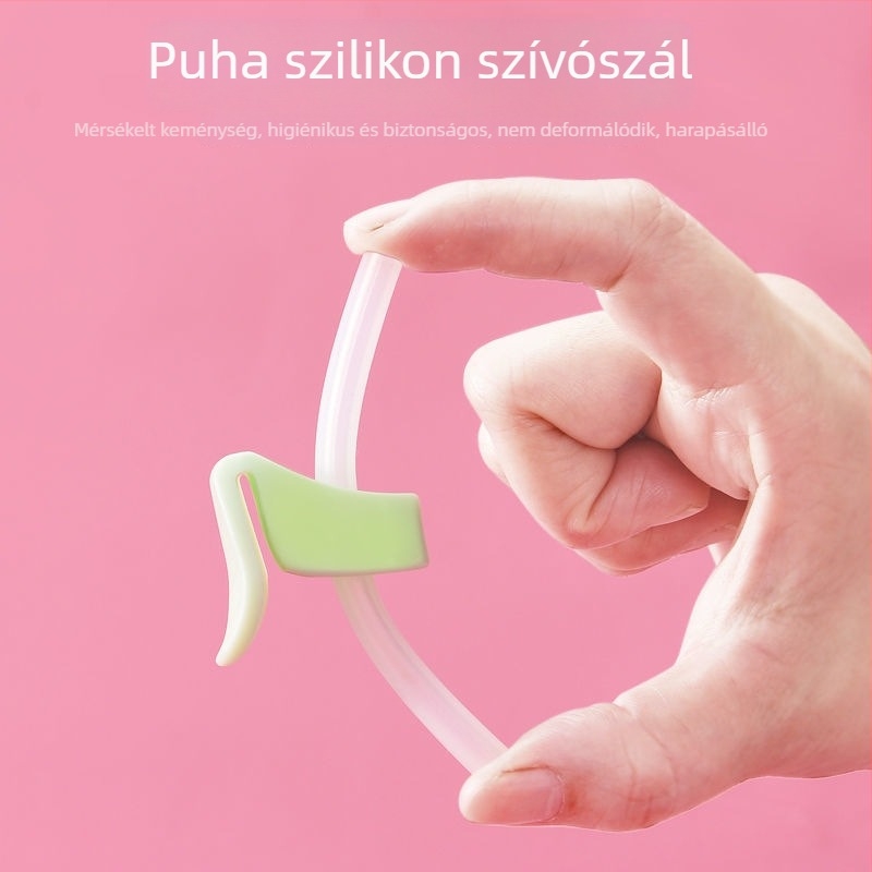 Puhaszsilíkon babaszívószál záróval, levesekhez és főzelékekhez, újrahasználható