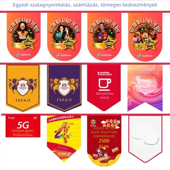 Egyedi nyomtatású papírt háromszög zászlók eseményekhez és áruháznyitásokhoz, 21 × 28,5 cm, CMYK négy színű nyomtatás, logó nyomtatva, zászlótartó nélkül