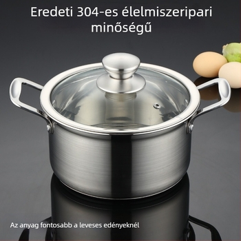 304 rozsdamentes acélból készült kis leveses fazék, vastag alj, többfunkciós pároló és leves- és zabkása főzőedény, indukciós főzőlaphoz