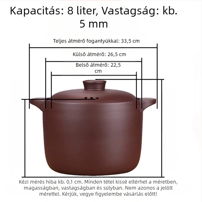 6 literes fazék lila homokból készült pörköltökhöz és levesekhez, máz nélküli agyag, gáztűzhelyhez kompatibilis, magas hőállóságú, kör alakú fedél