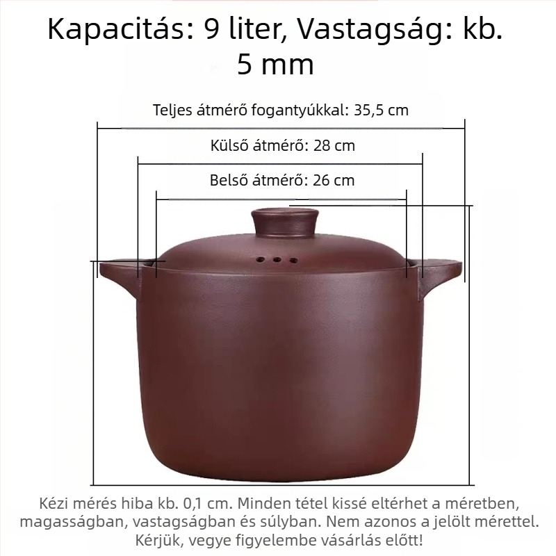 6 literes fazék lila homokból készült pörköltökhöz és levesekhez, máz nélküli agyag, gáztűzhelyhez kompatibilis, magas hőállóságú, kör alakú fedél