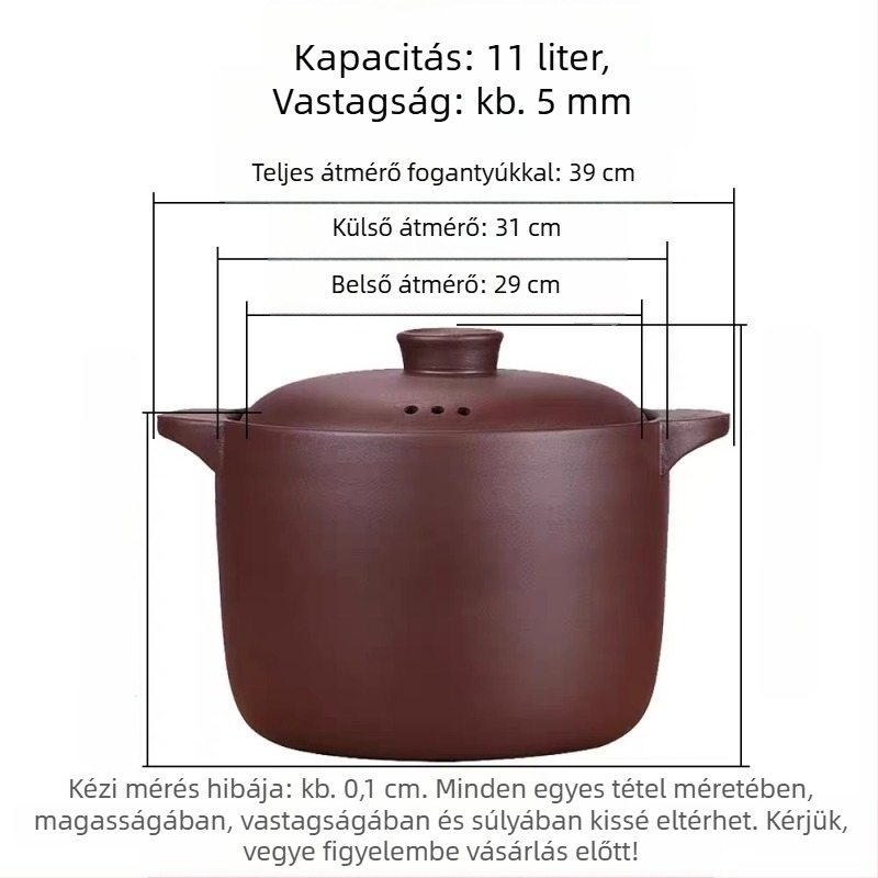 6 literes fazék lila homokból készült pörköltökhöz és levesekhez, máz nélküli agyag, gáztűzhelyhez kompatibilis, magas hőállóságú, kör alakú fedél