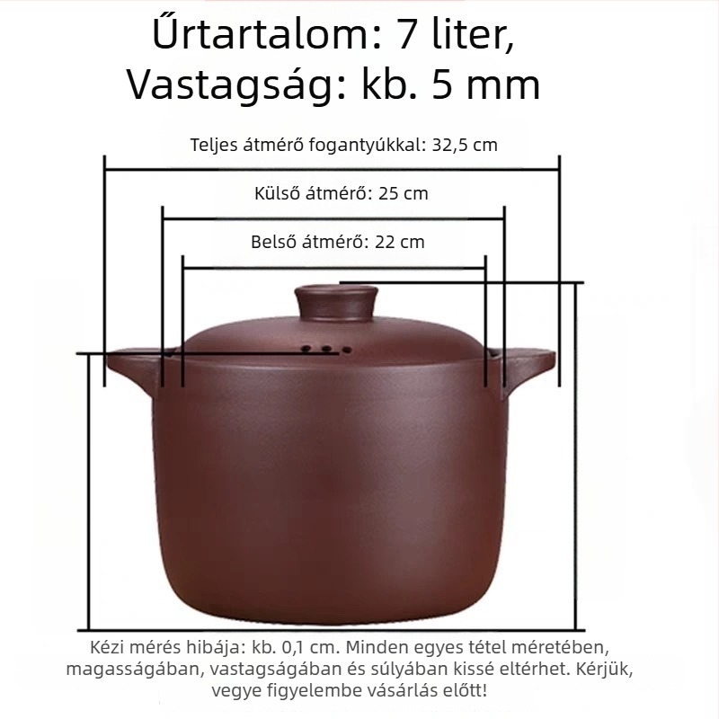 6 literes fazék lila homokból készült pörköltökhöz és levesekhez, máz nélküli agyag, gáztűzhelyhez kompatibilis, magas hőállóságú, kör alakú fedél