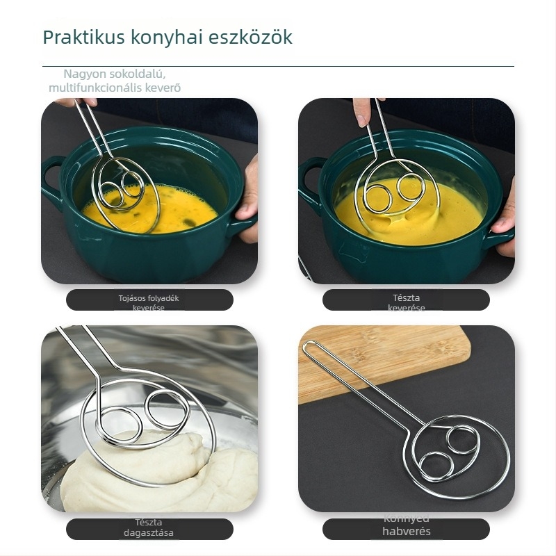 Rozsdamentes acél tésztakeverő dupla tekercses habverővel, sütőeszköz, tojáshaboló, mágnesmentes