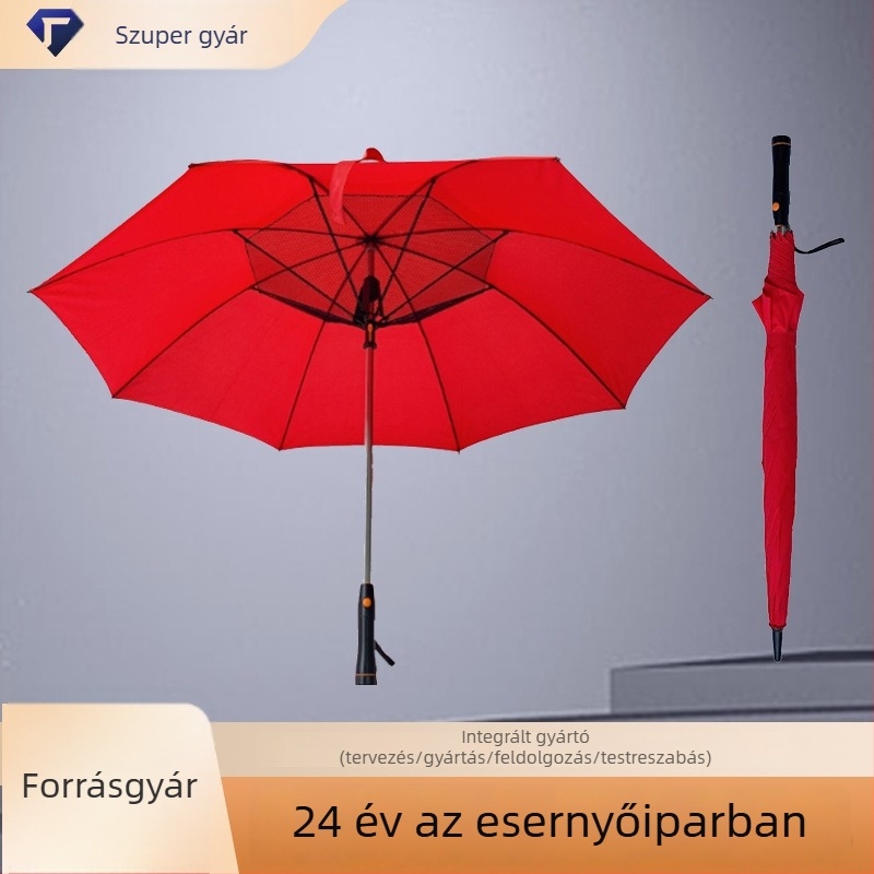 Beépített ventilátoros napernyő USB-töltőporttal, egyenes nyélű golf-stílusú esernyő, UV-védelem UPF 40+, hordozható hűtés