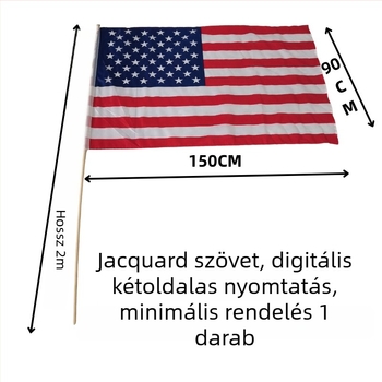 Kézzel lengethető zászló, 90×150 cm, 2 m hosszú fa rúdhoz, USA, Mexikó és Kanada