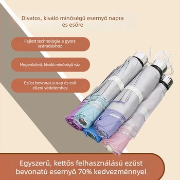 7-ágú kézi esernyő ezüst bevonattal, kettős funkció nap és eső, összecsukható kockás anyagból