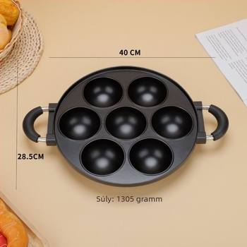 7 lyukas tapadásmentes Takoyaki serpenyő, alumínium, kör alakú lyukak