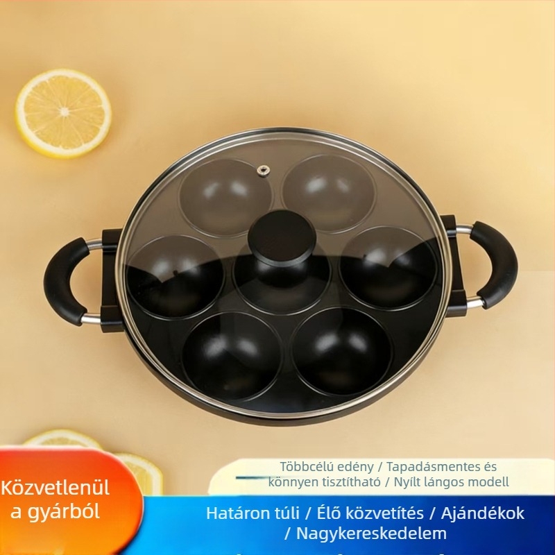 7 lyukas tapadásmentes Takoyaki serpenyő, alumínium, kör alakú lyukak