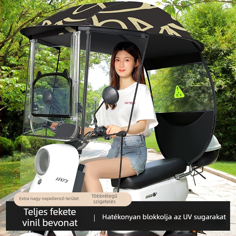 Levehető napvédő napernyő elektromos kerékpárokhoz, robogókhoz, motorkerékpárokhoz és pedálos háromkerekűekhez