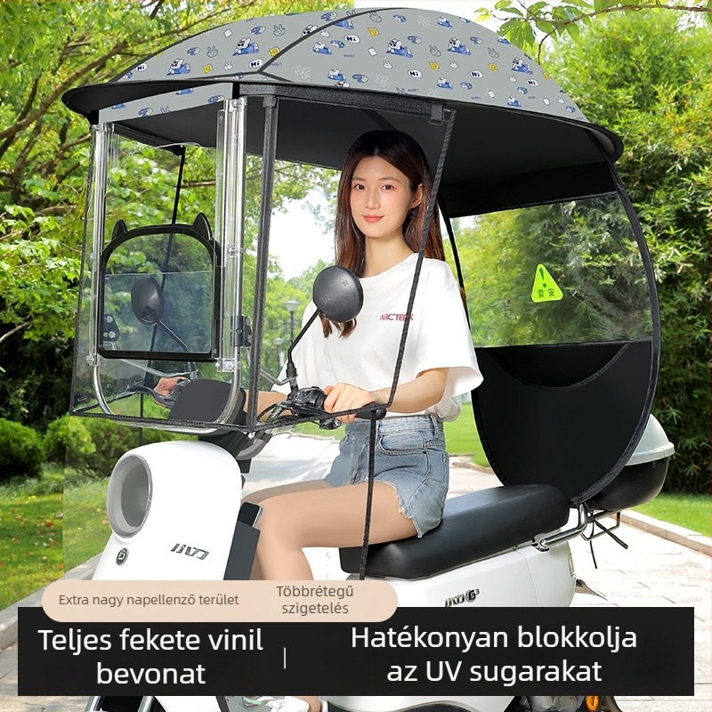 Levehető napvédő napernyő elektromos kerékpárokhoz, robogókhoz, motorkerékpárokhoz és pedálos háromkerekűekhez