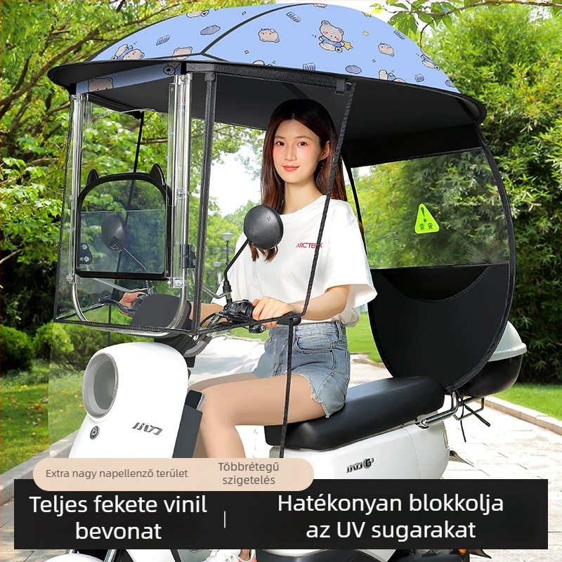 Levehető napvédő napernyő elektromos kerékpárokhoz, robogókhoz, motorkerékpárokhoz és pedálos háromkerekűekhez