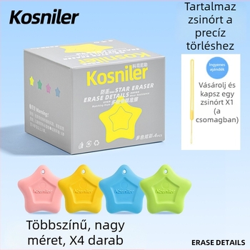 Csillag alakú radír, könnyű fogású, nyom nélkül, tartós és tiszta, 3–6 éveseknek