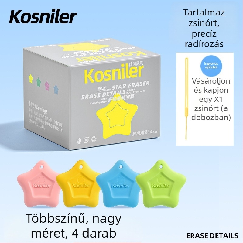 Csillag alakú radír, könnyű fogású, nyom nélkül, tartós és tiszta, 3–6 éveseknek