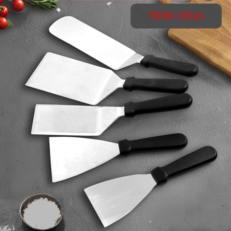 Műanyag fogantyújú rozsdamentes acél spatula BBQ-hoz és teppanyaki-hoz, háromszög alakú steak spatula