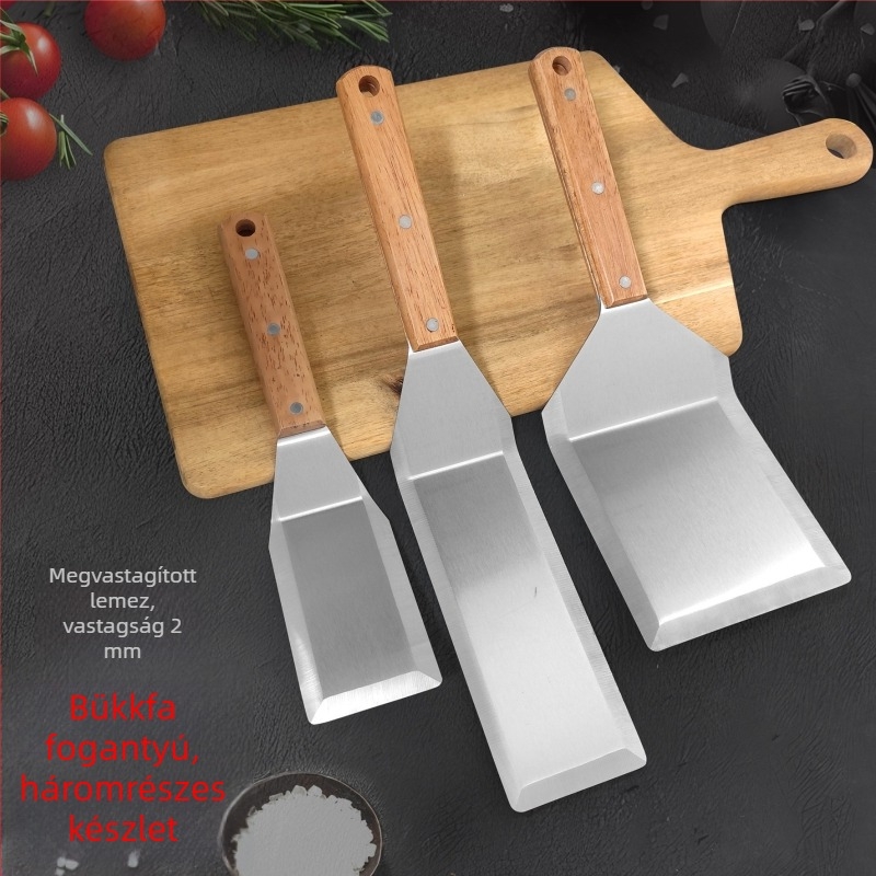Műanyag fogantyújú rozsdamentes acél spatula BBQ-hoz és teppanyaki-hoz, háromszög alakú steak spatula