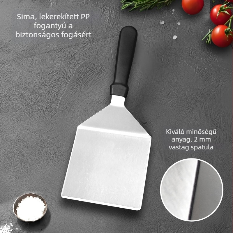 Műanyag fogantyújú rozsdamentes acél spatula BBQ-hoz és teppanyaki-hoz, háromszög alakú steak spatula